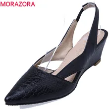 MORAZORA/ г., Новое поступление, туфли-лодочки женская обувь простые однотонные летние туфли с острым носком Классическая удобная обувь на танкетке с закрытым носком