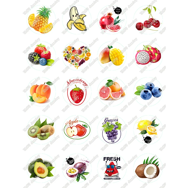 

20pcs/lot 18mm 20mm 25mm Round Fresh Fruit Pattern Glass Cabochon for DIY Jewelry Making Findings & Components T062