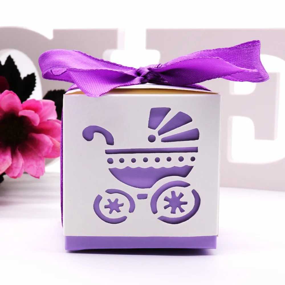 50 шт baby Shower коробка для сладостей в виде кареты лазерная резка коробки с лентой