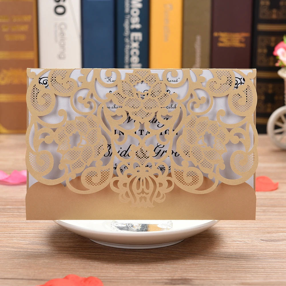  Laser Cut Flower Pattern Invitations Cards for Birthday Baby Shower Wedding invitations rustic 100p - 33051965197