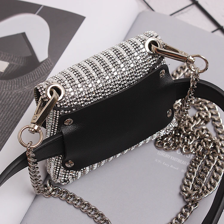 Bling Mini Fanny Pack Fashion Rhinestone Waist Belts With Bag Elegant Ladies Street Long Chain Crossbody Money Fanny Bags