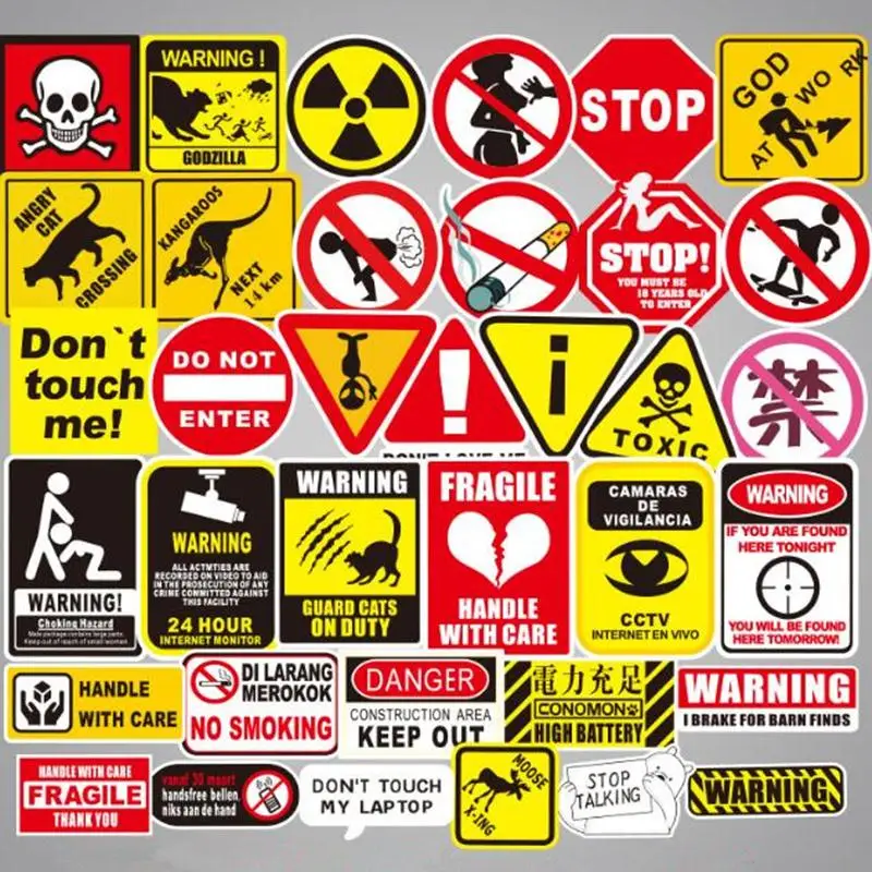 50 قطعة/الوحدة تحذير علامة مضحك ملصقات الكتابة على الجدران العلامة التجارية ملصقات سكرابوكينغ Skateboard Guitar بارد ملصقات مقاومة للماء Pegatinas