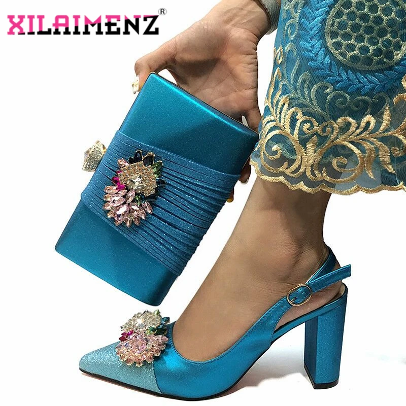 

Top Selling Summer Pointed Toe Shoes And Purse Set African Style Square Heels Sandals Shoes And Bag For Fashion Party