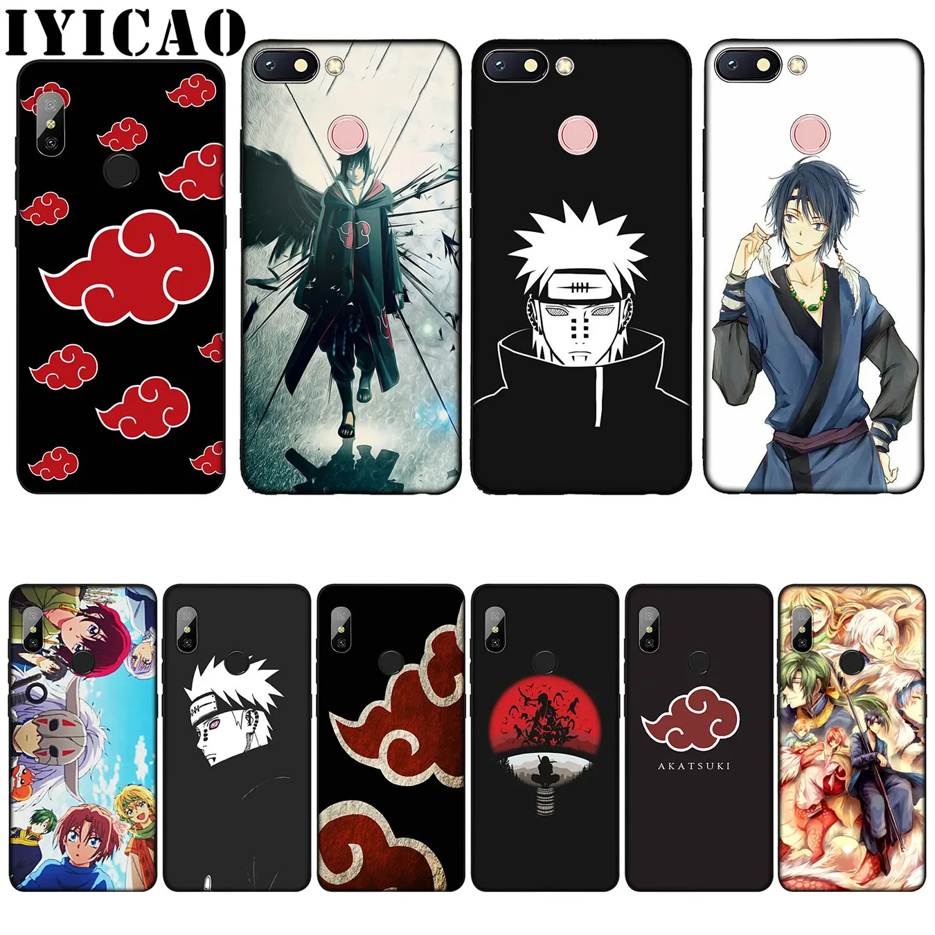

IYICAO Akatsuki Logo Naruto Leading Silicone Soft Case for Xiaomi Redmi 6A 5A Note 8 7 4 4X 5 Plus 6 Pro Black TPU Cover