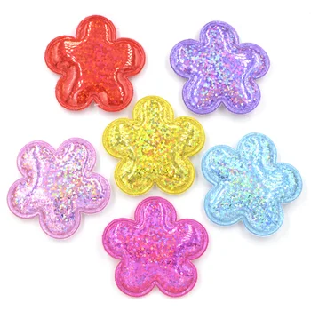 

12Pcs Glitter Flower Shaped Garment Pads Patches Laser PU Fabric Felt Appliques for Hair Hat Decorative Ornament Accessoies F54