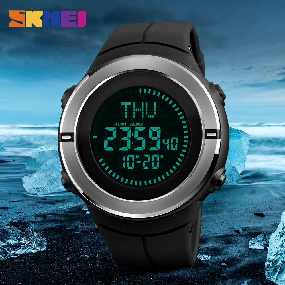 SKMEI Outdoor Sport Digital Men Watch Water Resistant Countdown World Time Wristwatches Summer Time Alarm Calendar Relogio 1294