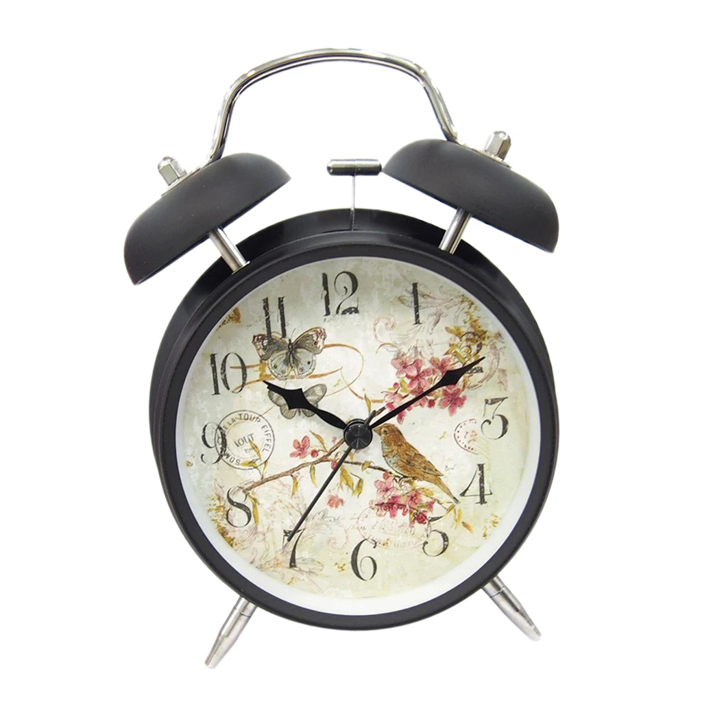 Classic Retro Twin Bell Silent Non-ticking Sweep Quartz Movement Loud Alarm Clock with Night Light for Bedroom Bedside Office