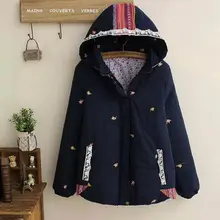 Embroidery Kitten Lace Patchwork Loose Hoodie Autumn Women Ethnic Longue Femme Cappotti Donna Casacos Chaqueta Mujer Coat Jacket