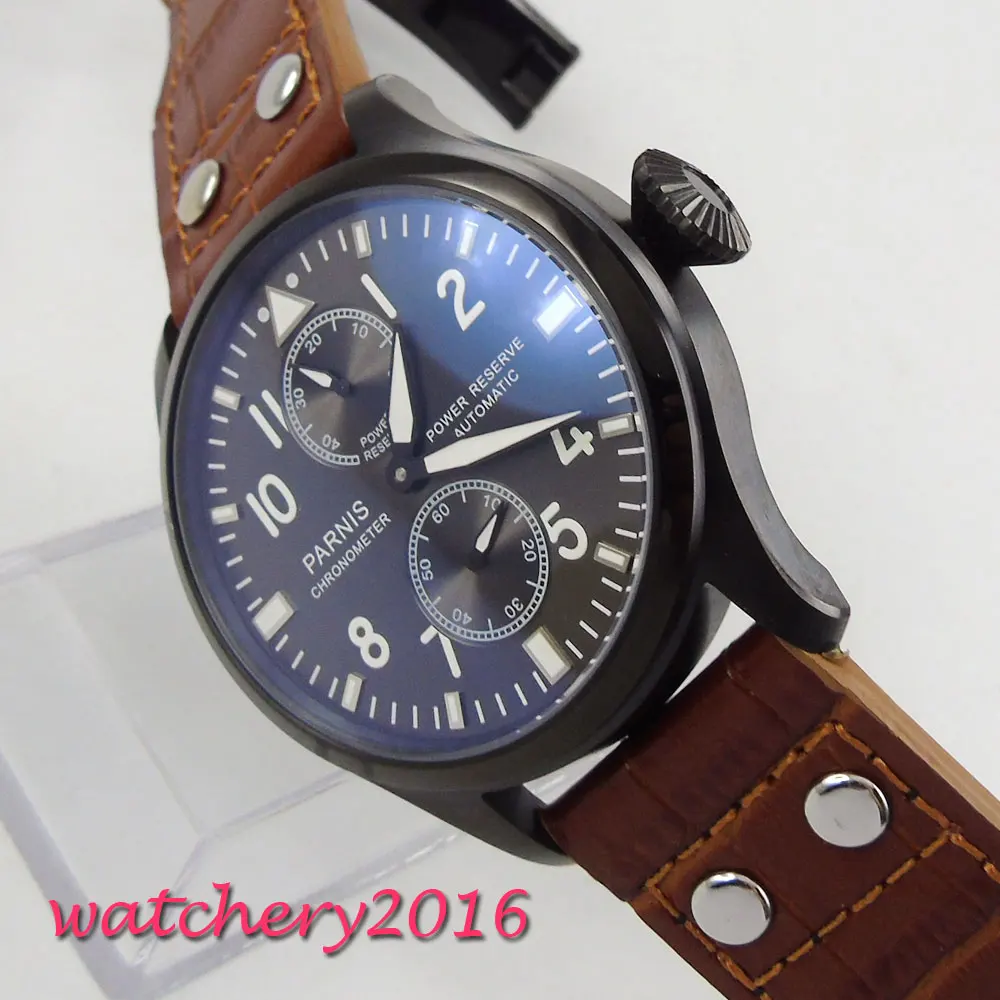 

2019 New Hot Parnis 47mm black dial Chronograph Men's Rivets Automatic Watches Mechanical Watch Movement leather Strap movement