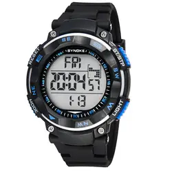 Synoke новые спортивные цифровой светодиодный Повседневные часы Для мужчин мальчик дети сигнализации Дата спортивные наручные часы синий