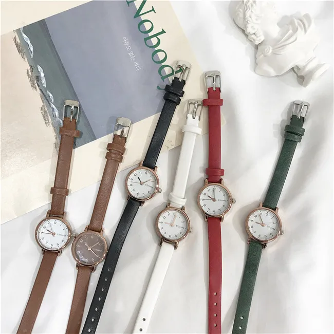 Простые женские белые часы с маленьким циферблатом, роскошные брендовые кварцевые женские часы ulzzang, ретро часы, винтажные кожаные женские наручные часы