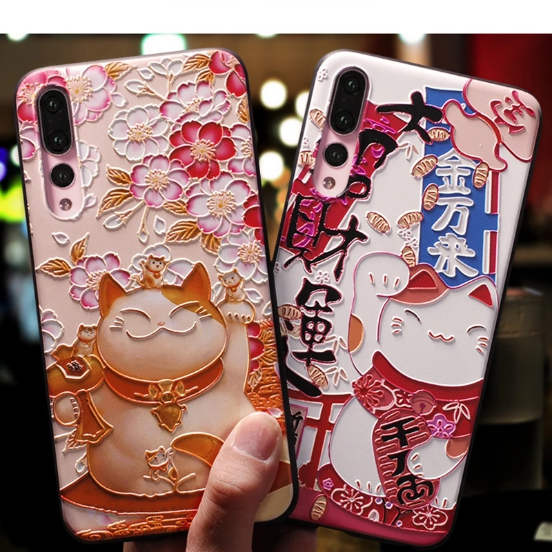 

Lucky Elephant Cat 3D Emboss Case For Huawei P20 Lite P30 Case Soft Silicone For Huawei P10 Mate 20 Pro Nova3 P10 Plus P9 Cover