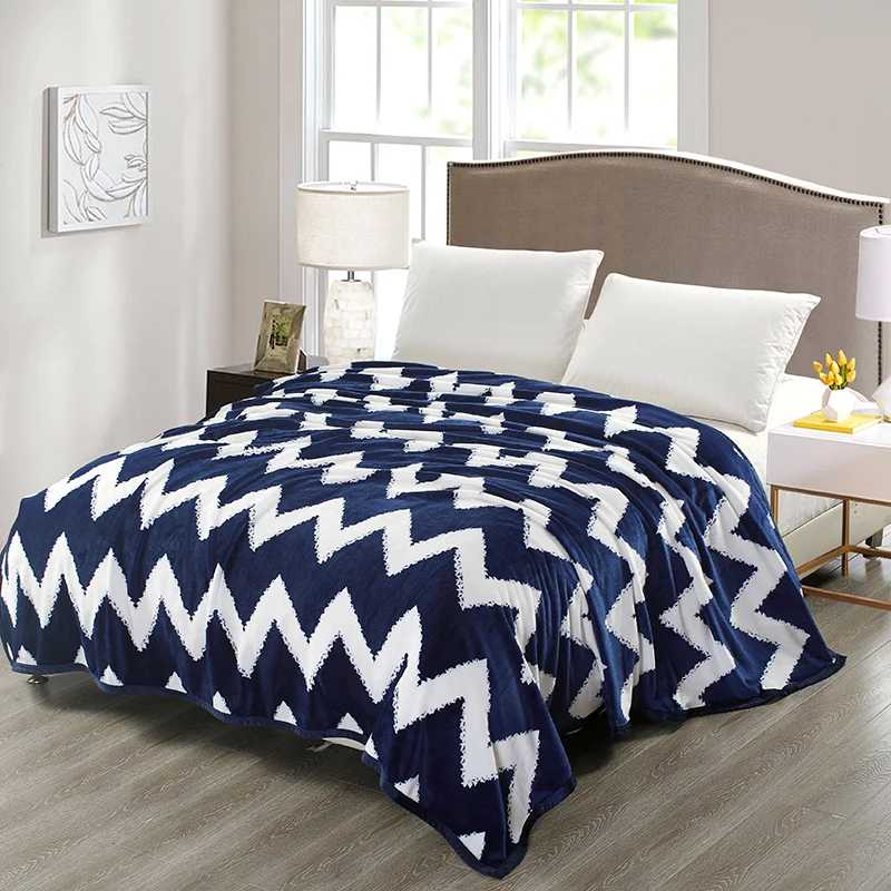 

Blue And White Stripe Pattern High Quality Flannel Plain Bedspread Blanket Throws Fleece Blanket Manta Coberto For Sofa Bed Car