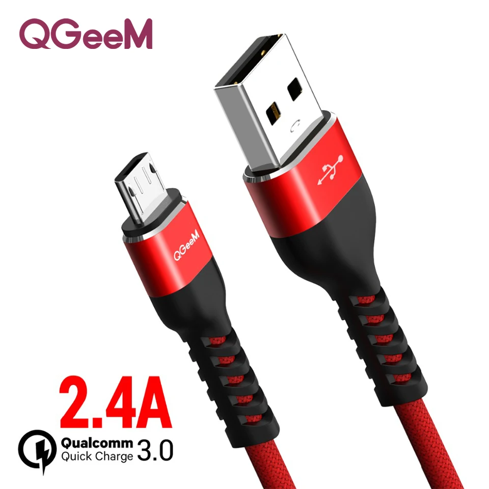 

QGeeM Micro USB Cable 2.4A Nylon Fast Charge USB Data Cable for Samsung Xiaomi LG Tablet Android Mobile Phone USB Charging Cable