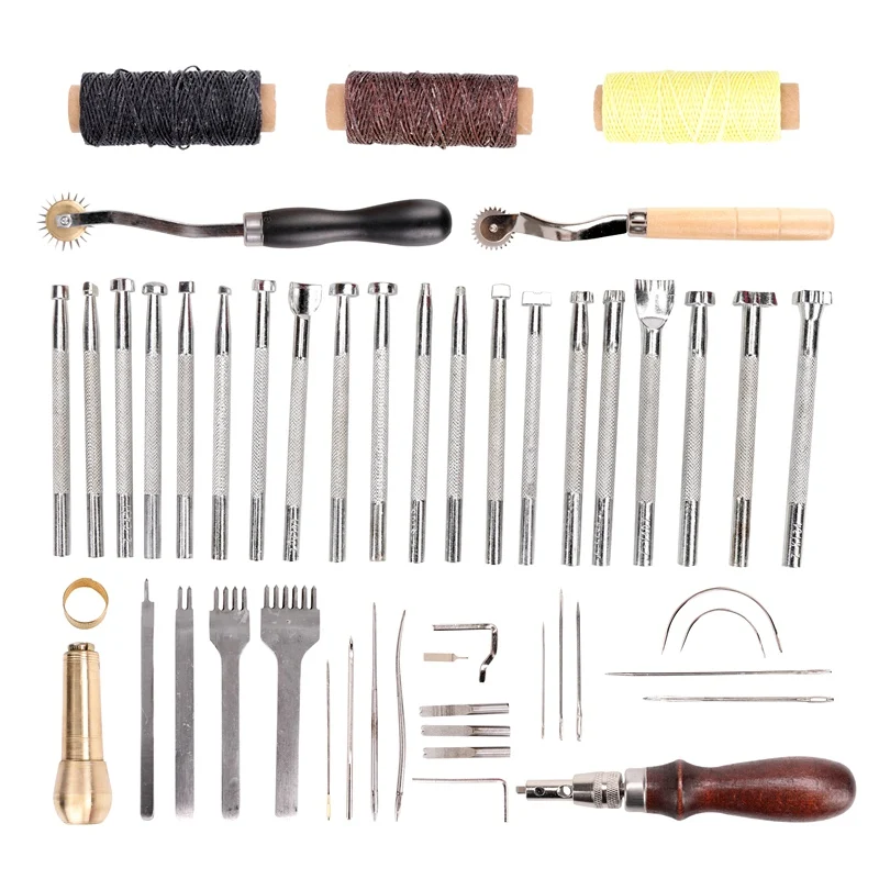 

Professional 49Pcs/set Leather Craft Tools Kit Hand Sewing Stitching Punch Carving Work Saddle Leathercraft Accessories