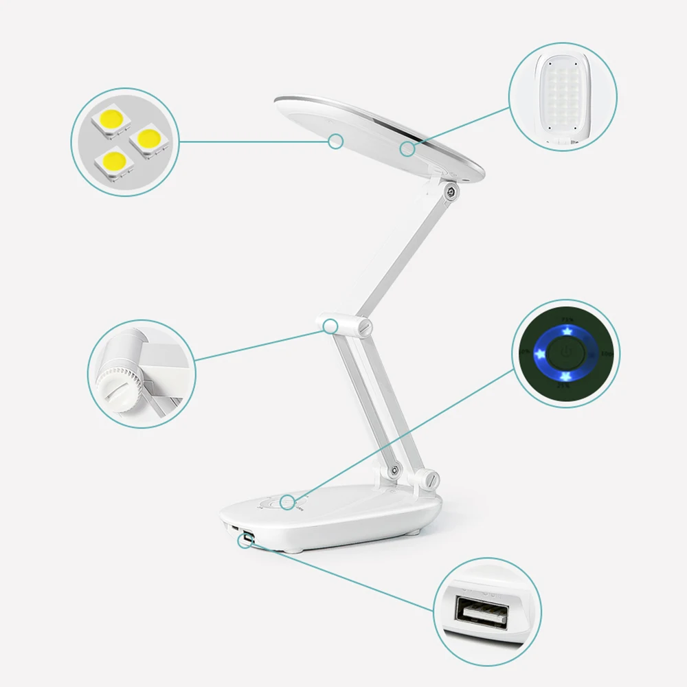 Мини портативный мощный светодиодный Настольный светильник 4000 мА/ч перезаряжаемый складной светильник с регулируемой яркостью USB светодиодный Настольный светильник с внешним аккумулятором