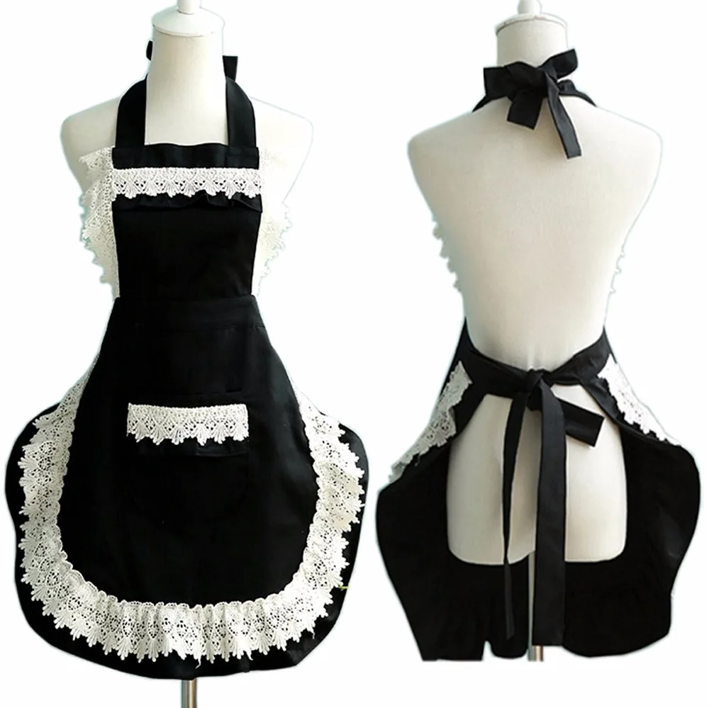 Adjustable Lovely Lace Work Apron Home Shop Kitchen Cooking Women Ladies Aprons with Pocket for Gift Delantal Tablier