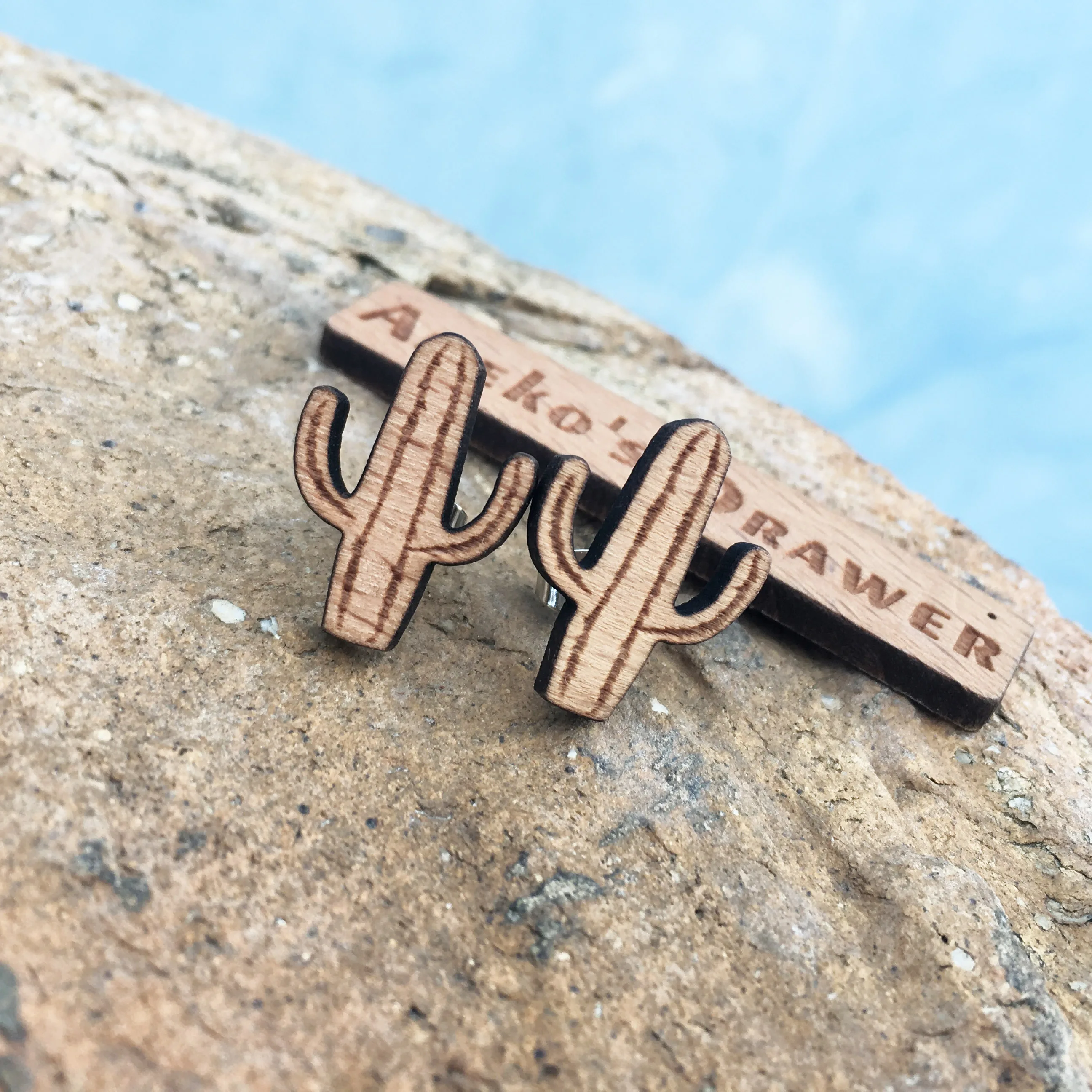 

Cactus Engraved Earrings Desert Style Stud Cacti with Thorn Wooden Earring Handmade Earrings X 10 Pairs