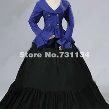 Элегантный синий и черный одежда с длинным рукавом средневековый готический, викторианской эпохи платья гражданская война викторианский мяч Халаты Костюмы