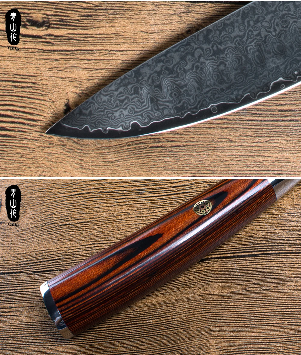 Ручной работы 8 дюймов дамасский нож QING фирменный эргономичный дизайн кухонный нож высокого качества VG10 дамасское стальное лезвие, поварской нож