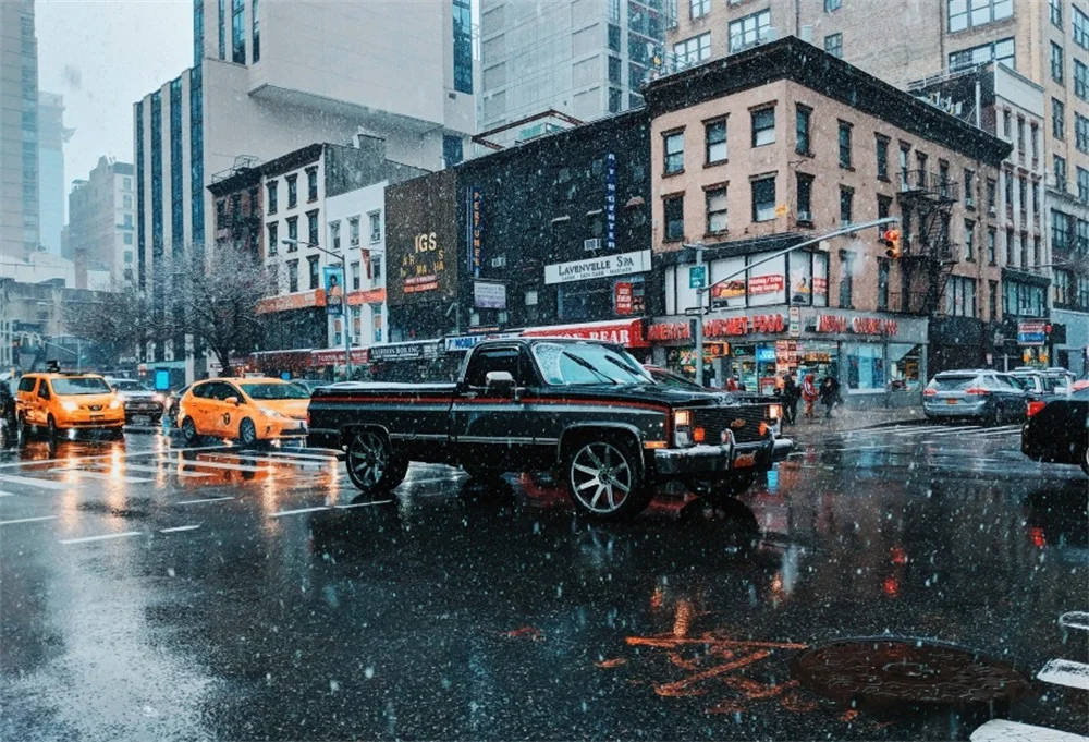 

Laeacco Rainy Snow Town City Street Cars Scenic Photography Backgrounds Photographic Backdrops For Photo Studio
