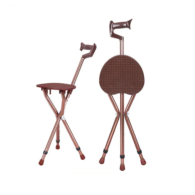 Cofoe Adjustable Aluminium Walking Cane with Seat Folding Crutch Stool Telescopic Walking Stick Chair 3 Leg Sitting Tripod Cane