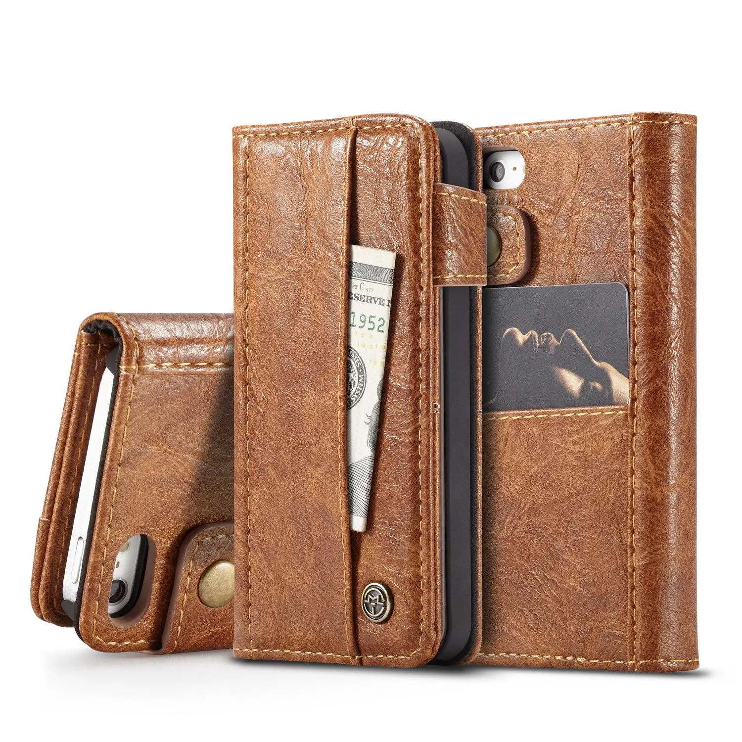 

CaseMe-010 Card Pocket Flip Wallet Leather Case Hard PC Back Cover For iPhone 5 5s SE 6 6s 6 Plus 6s Plus 7 7Plus 8 8Plus X