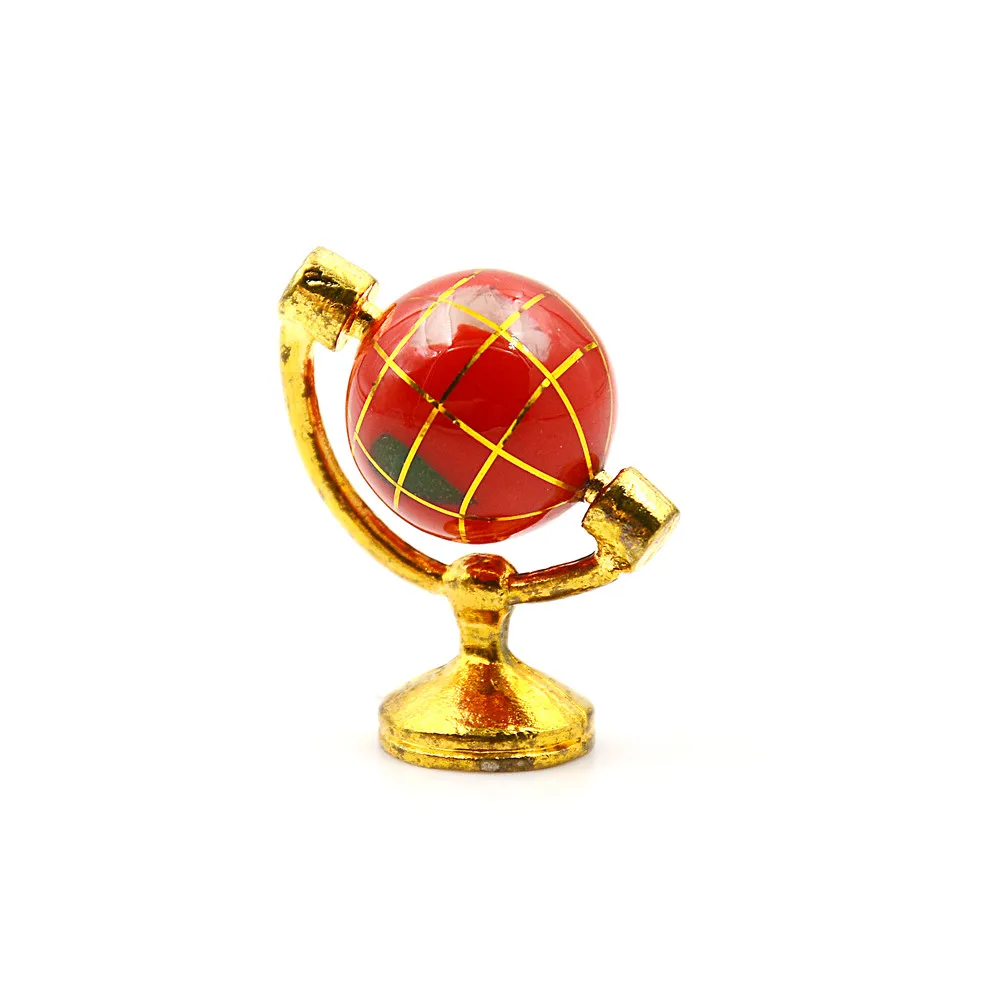 1PCS 1:12 Scale Miniature Turnable Globe With Golden Stand Rolling Globe Dollhouse Living Room Furniture Toys Accessories