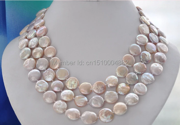 

shitou 00376 3row 19" 14mm lavender coin freshwater pearl necklace