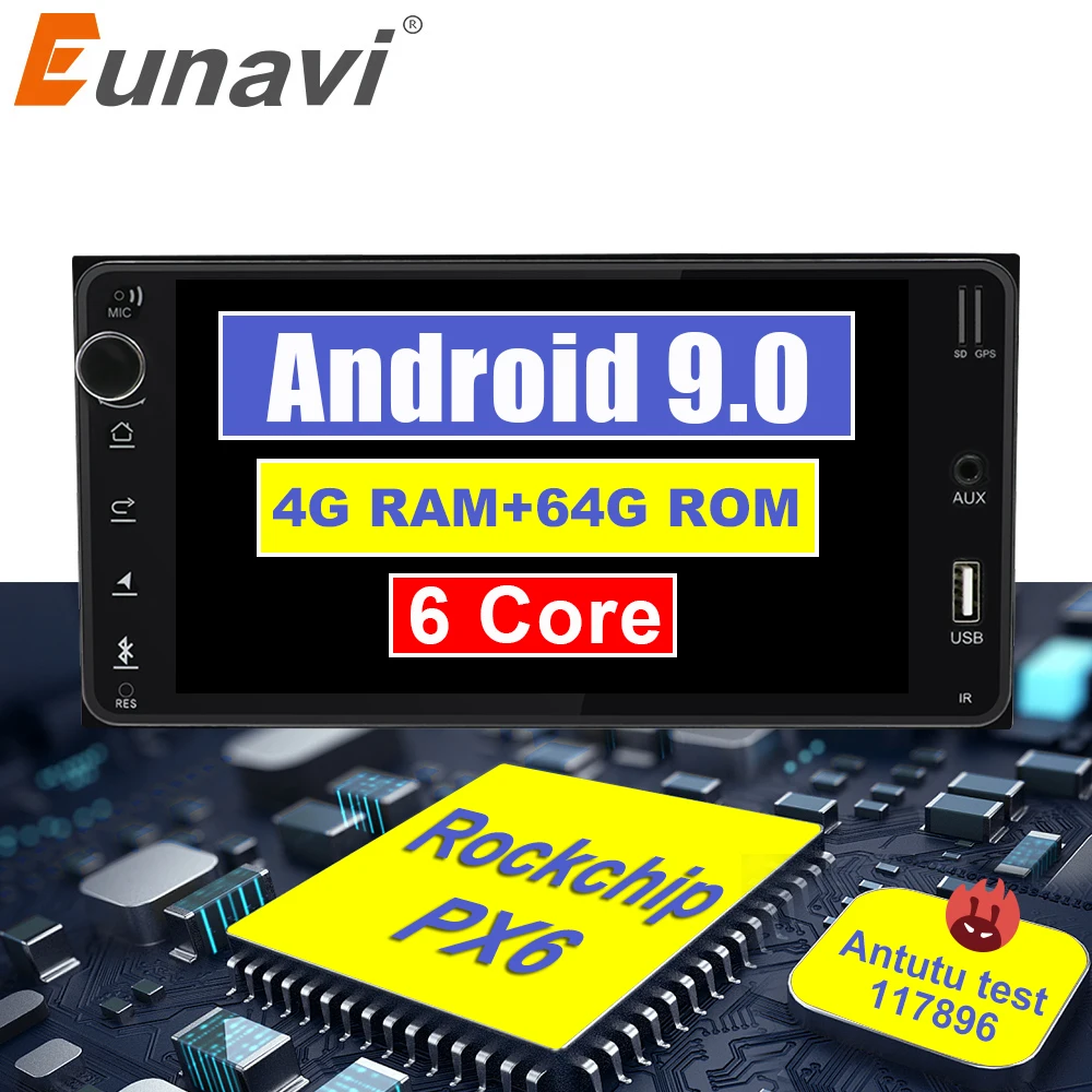 Eunavi Android 9,0 Автомобильный gps для Toyota универсальный RAV4 COROLLA VIOS HILUX Terios Land Cruiser 100 PRADO 4G+ 64G RK3399 2 din