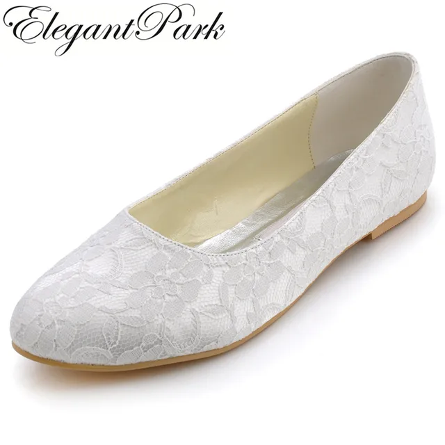 Woman Wedding Bridal Flats White Ivory Closed Toe Comfort Lace lady