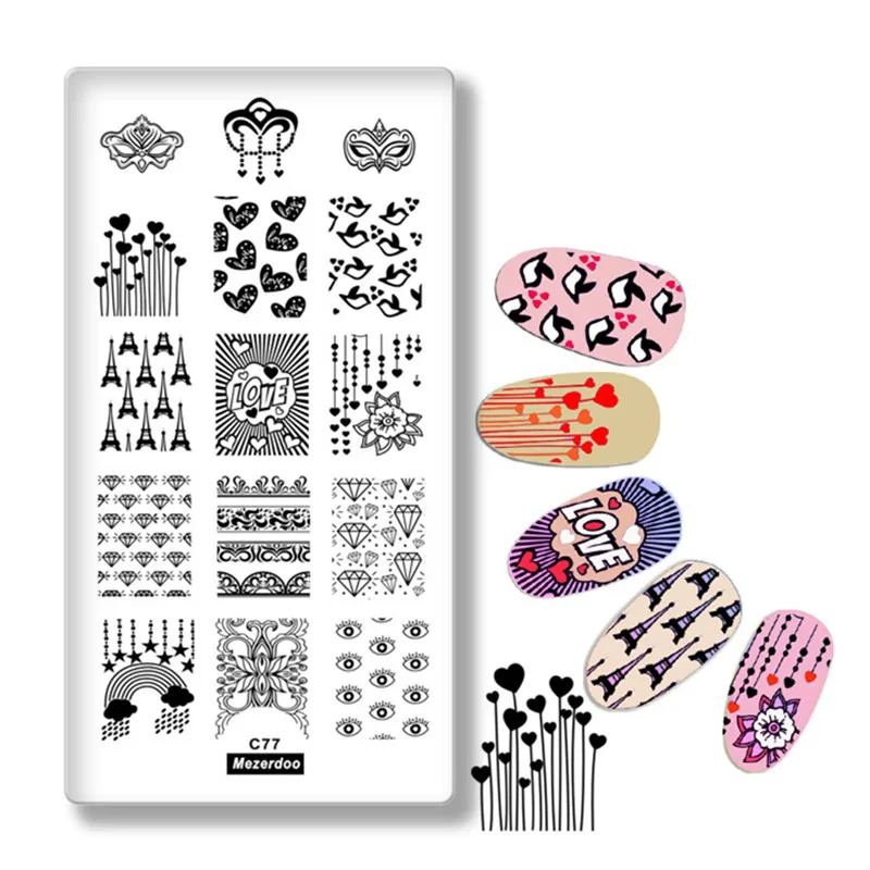 

Love Theme Nail Art Stamping Stamp Template Image Plate Cute Birds Mask Diamond Patterns Nail Art Decorations C77