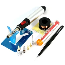 Набор паяльников с газообразным пламенем и Бутаном, ручка, фонарь с пламенем, инструмент для самостоятельной сборки, беспроводной паяльник+ 5 шт. наконечников, Насадка+ Пинцет+ припой
