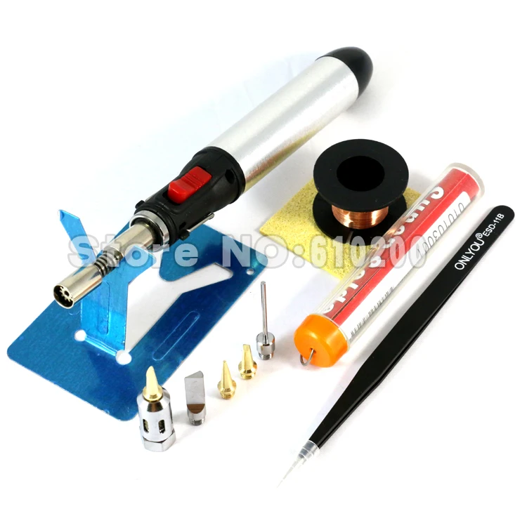 

Aerated Flame Butane Gas Soldering Iron Kit Set Pen Flame Torch DIY Tool Cordless Solder Iron+5/PCS Tips nozzle+tweezers+Solder