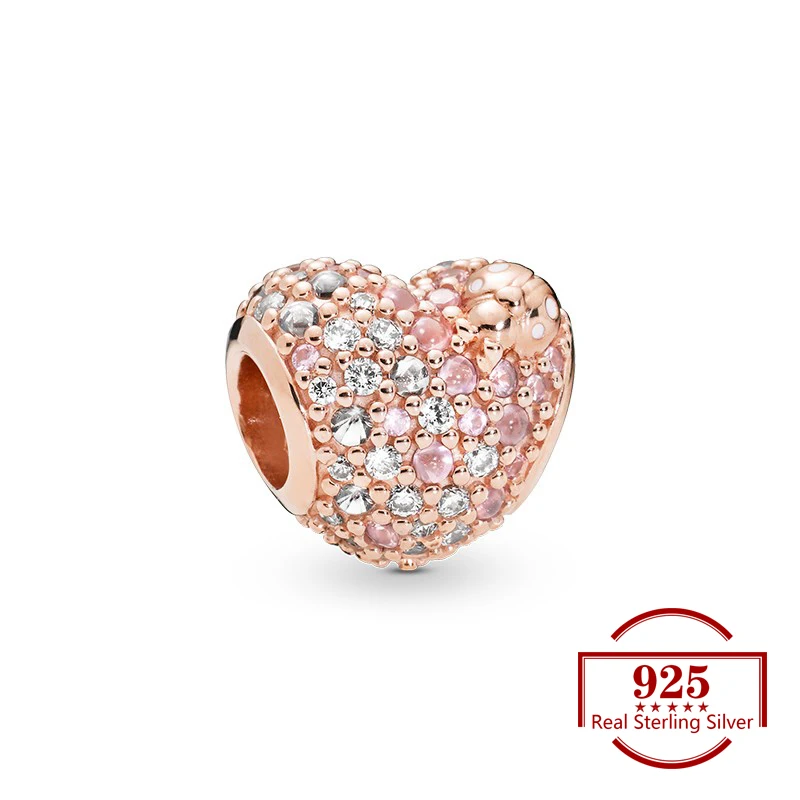 

Heart-shaped White Pink Zircon Charms Diy Beads Fits Original Charm 925 Sterling Silver Bracelet Women Trendy Jewelry Lover Gift