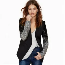 Mr.nut sequin stitching single button slim slimming black women's small suit  Patchwork  Office Lady  women blazers and jackets