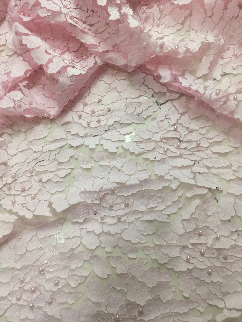 

Beautiful appliqued lace fabric high quality african net tulle lace fabric with beads flowers pattern design for dress ppm262