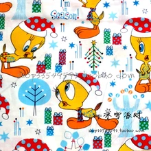 140X100 см птичка Твити с рождественской шляпой и подарками белая хлопковая ткань для ребенка Рождественское украшение лоскутное DIY-AFCK649