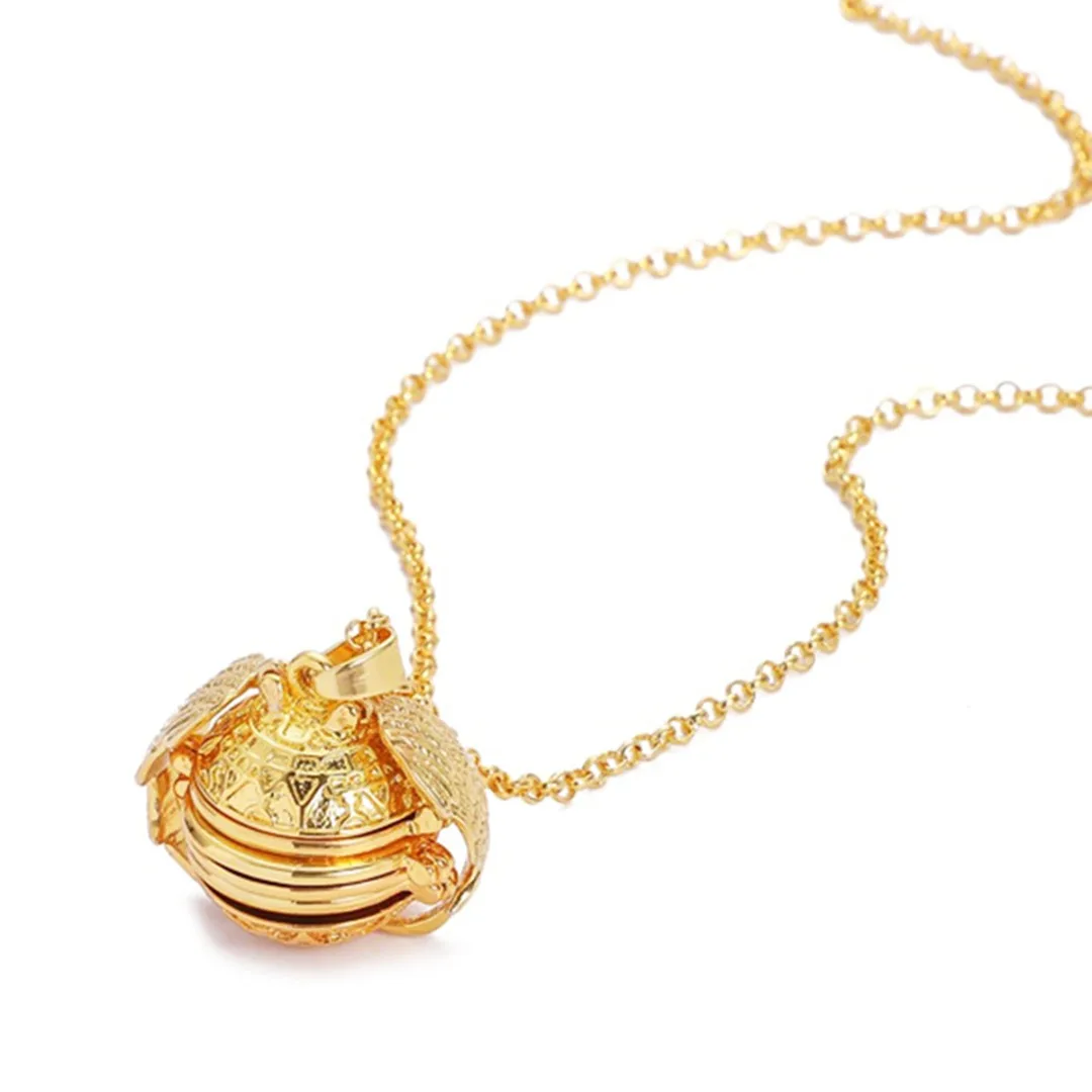 Expanding Locket Necklace with Plated Angel Wings Pendant Vintage Exquisite Memory Photo Album Box Long Chain Unisex Jewelry