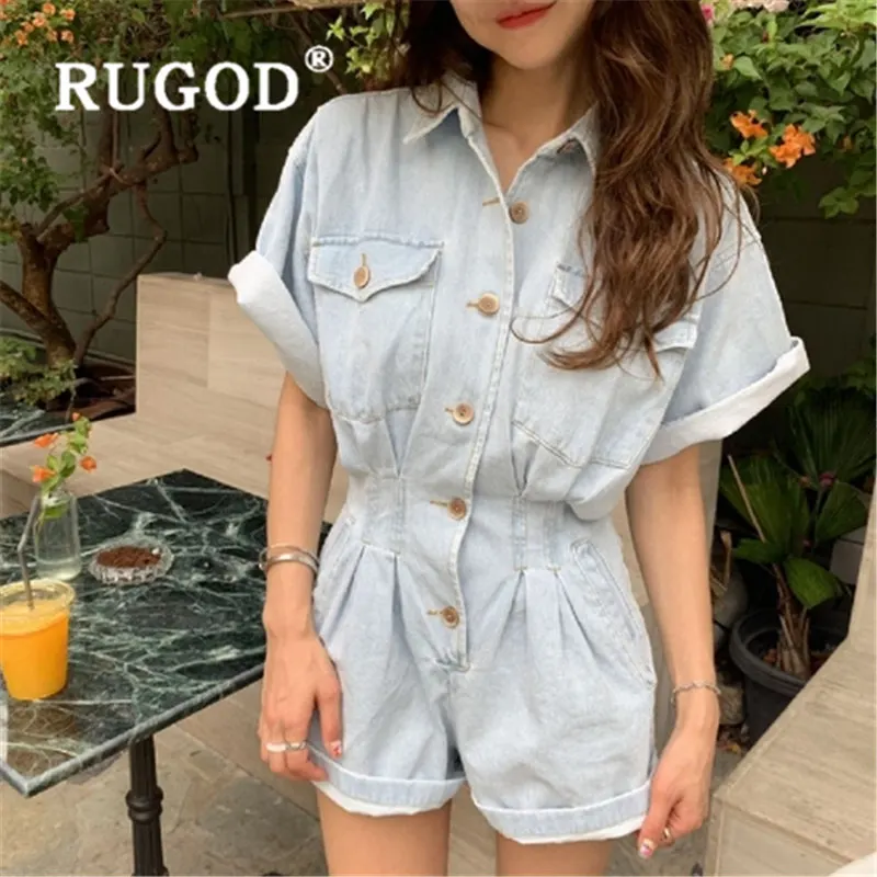 RUGOD 2019 Новый Модный комбинезон женский с высокой талией Тонкий однобортный