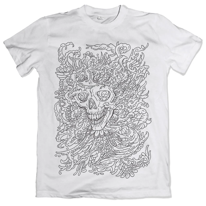 Black and White Ornamental Skull Summer men's printed short-sleeved T-shirt top New Fashion T-Shirt