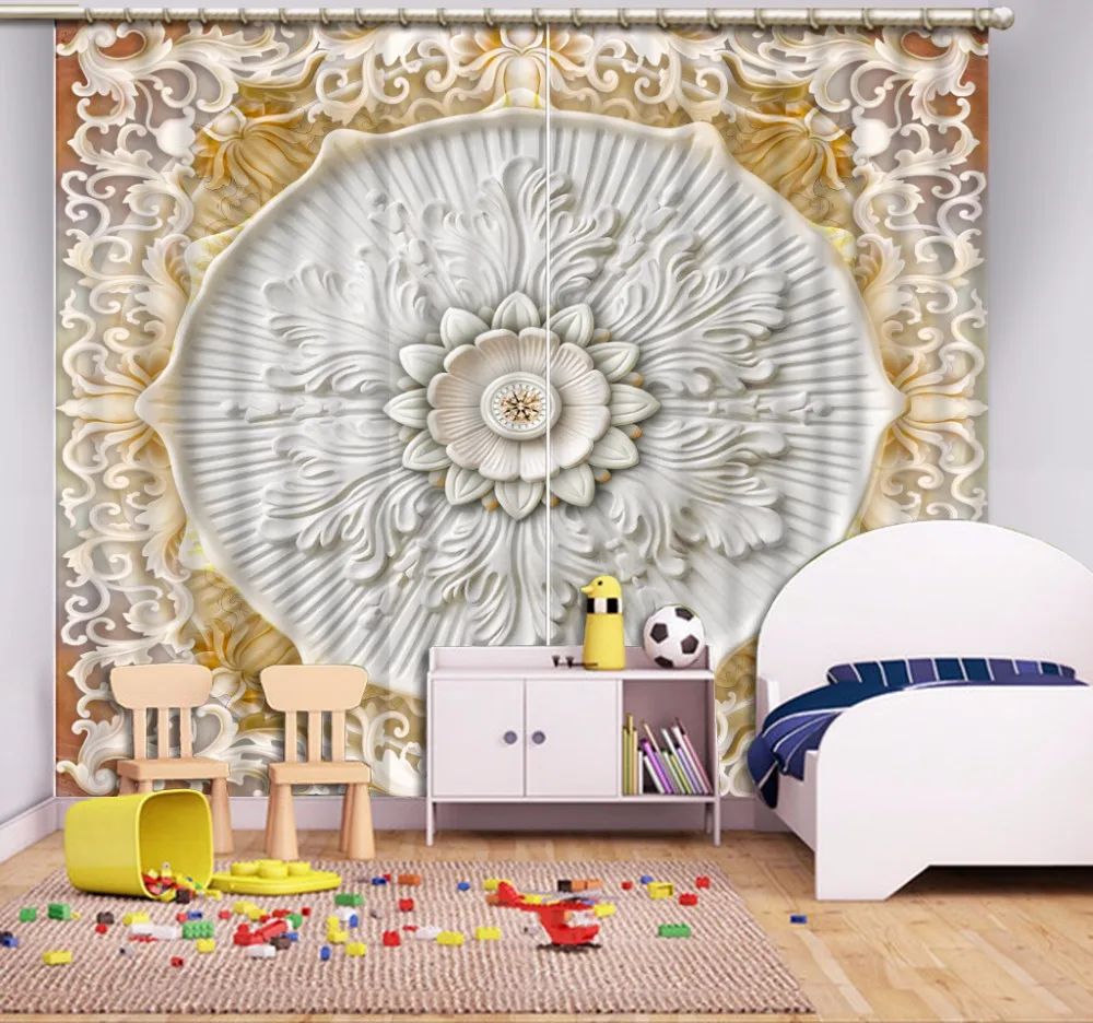 European 3D Curtains Pattern Bedroom Blackout for Living Room Hotel Customize | Дом и сад