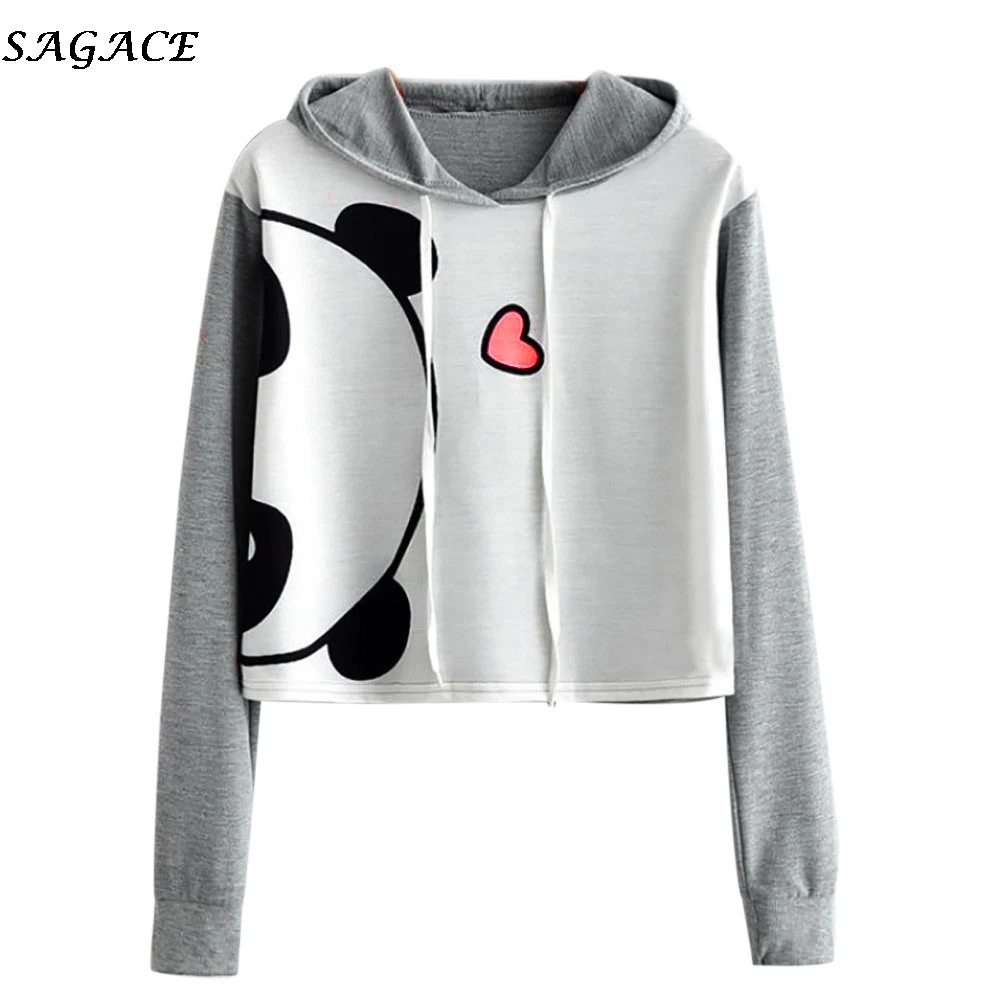 

SAGAC 2018 Autumn Winter Harajuku Cute panda print long sleeves Pullover Thick Loose Women Hoodies Sweatshirt Female