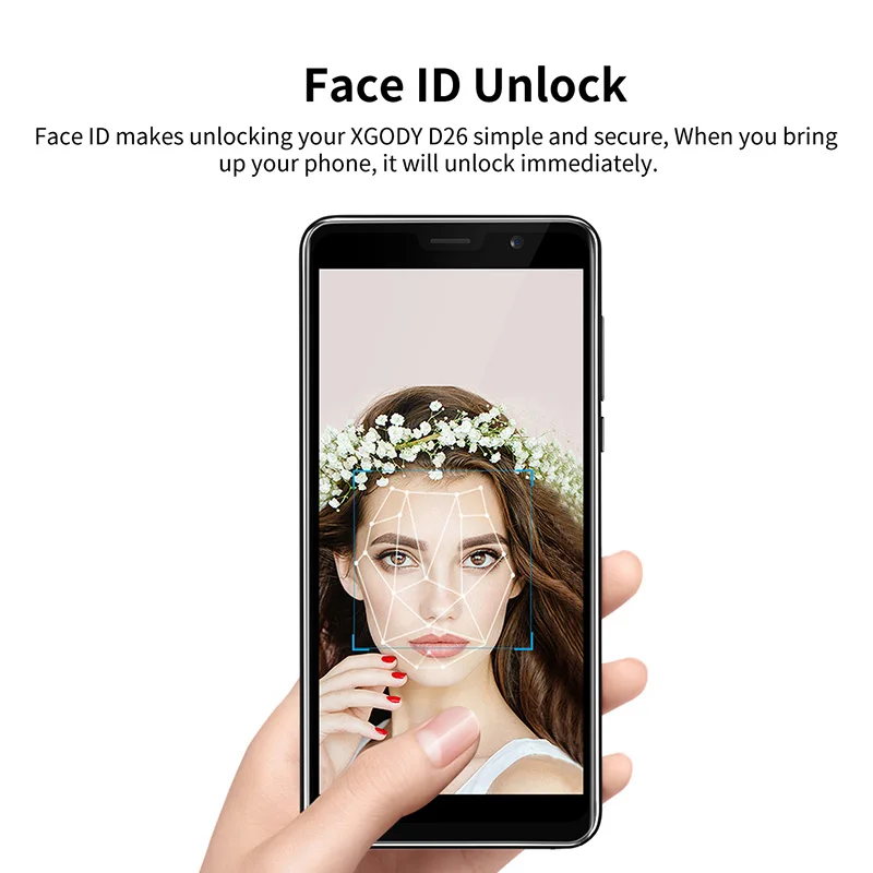 XGODY D26 Unlock 3G Dual Sim Cards Smartphone 5.5 Inch Android 8.1 Oreo Face ID Unlock Mobile Phone 2200mAh Quad Core 1GB+8GB