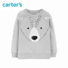 Carter’s Bear French Terry Pullover Autumn Winter Grey Cute Bear Print Long Sleeve T-shirt Baby Boys Clothes 243I098
