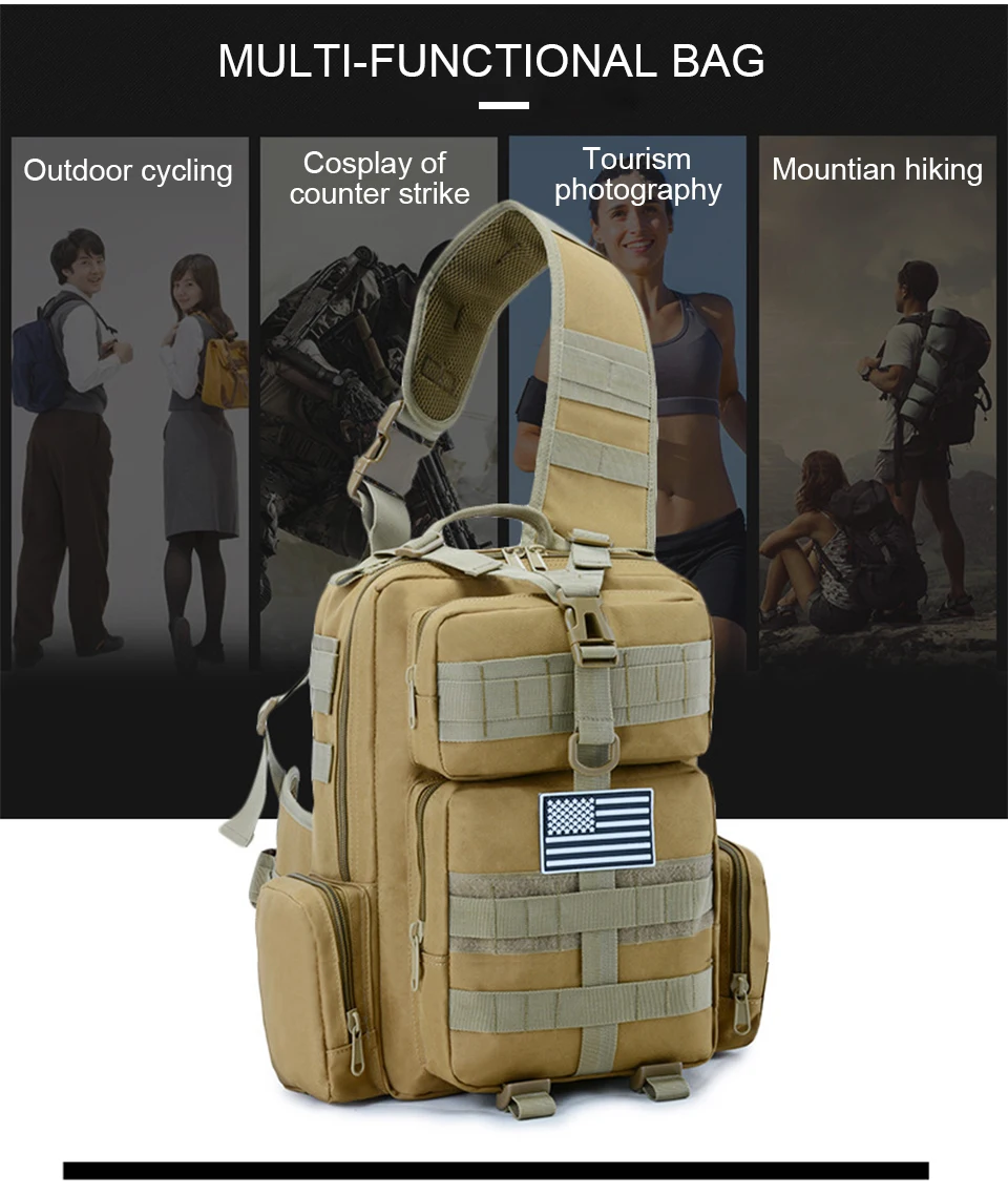 Outdoor Sports Tactical Bag Military Bags Assault Camouflage Bagpack Waterproof Shoulder Bag Pack Molle Messenger Chest Daypack (2)