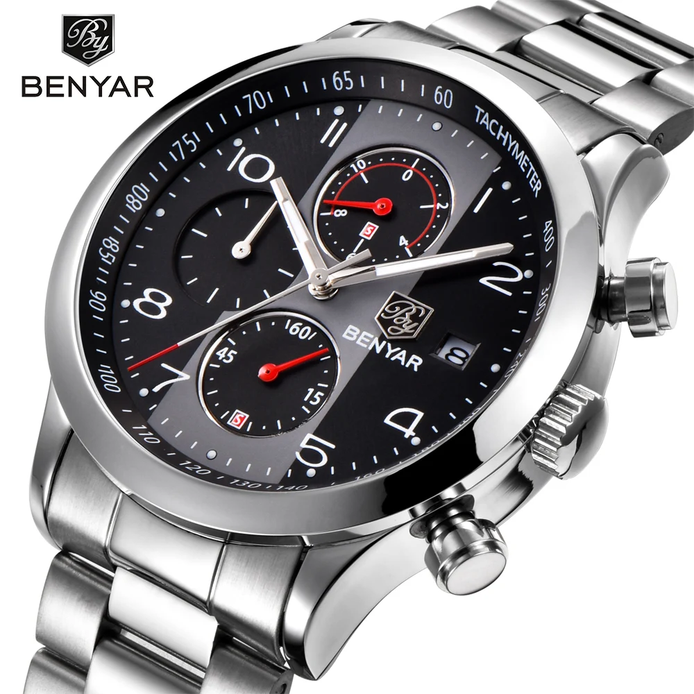 

BENYAR Casual Fashion Chronograph Sport Watches Men 2019 luxury Brand Stainless Steel Strap Quartz Business Military Watch