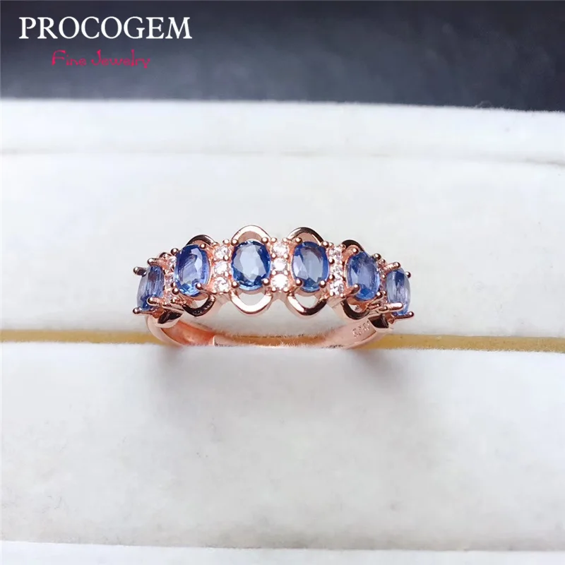 

Sri Lanka Natural Sapphire Rings for Women Party 3x4mm Faceted Genuine gemstones Rose Gold color Fine jewelry S925 Silver #438