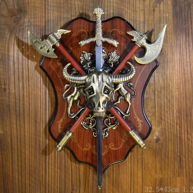 

Antique Imitation Knight Armour Shield With Sword Handing Bar Home Decoration