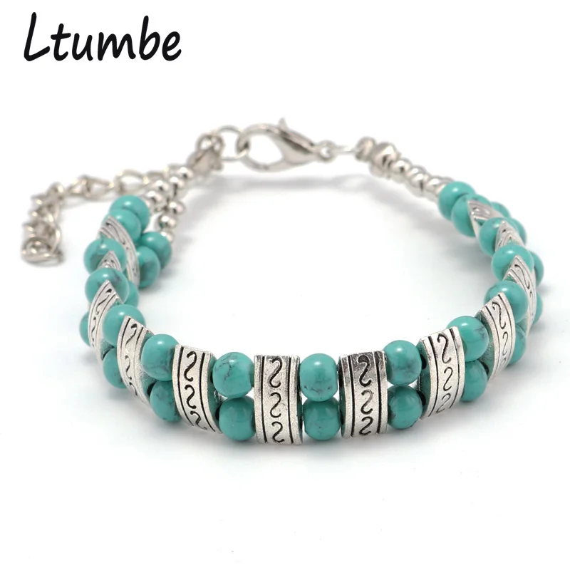 

Ltumbe Ethnic Double Rows Beads Charm Bracelets & Bangles Bohemian Natural Stone Vintage Bracelets for Women Pulseras Femme